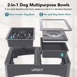 UPSKY 2-in-1 Elevated Dog Bowls Slow Feeder, 4 Height Adjustable Raised Bowls Stand, No Spill Dog Water Bowls, Anti-Slip Food and Water Bowl for Small Medium Dogs(Not Include Stainless Steel Bowl)
