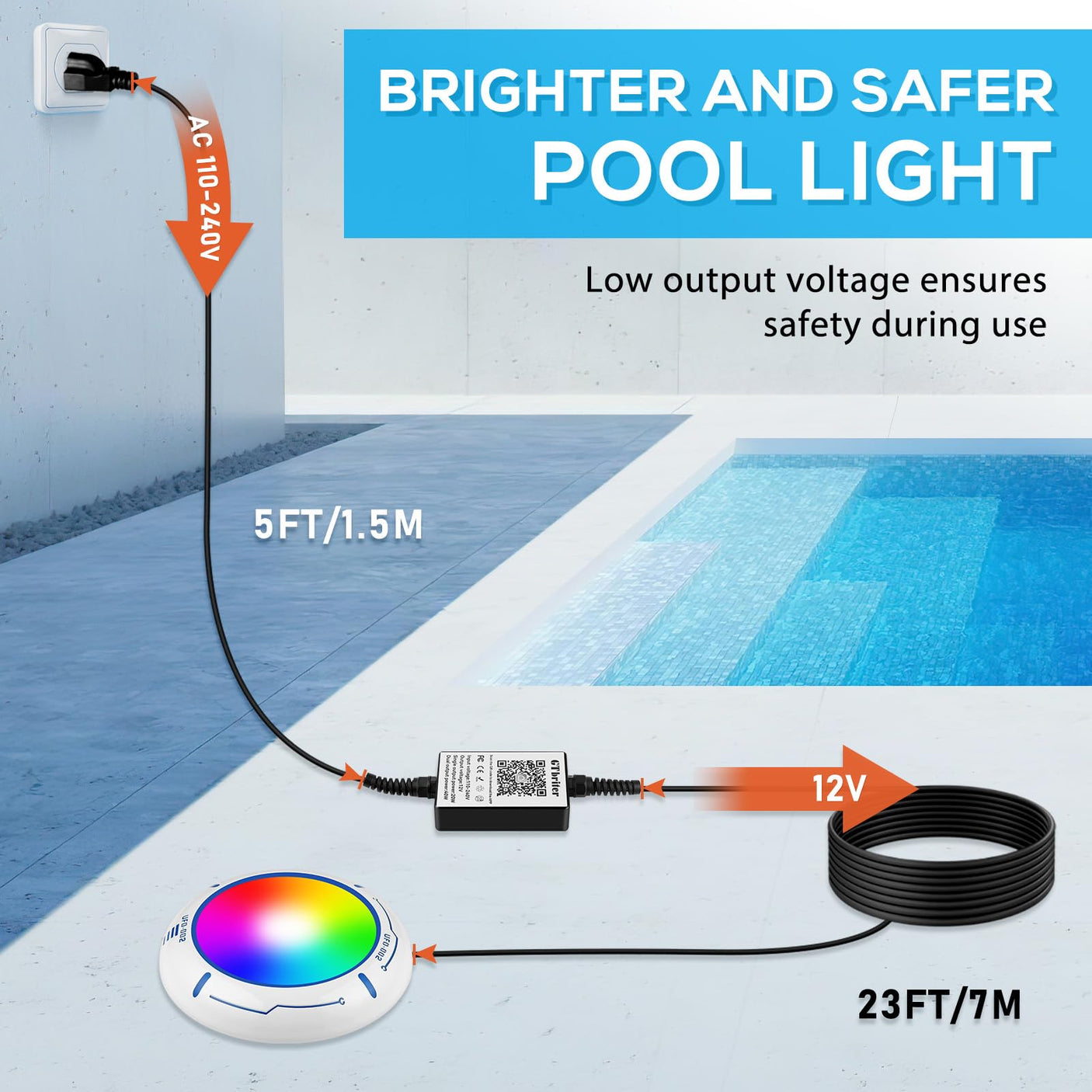 Above Ground Pool Lights with APP Control 20W RGB Dimmable LED Pool Lights with Suction Cups and Built-in Magnets 12V Underwater Pool Light for Above ground Inground Pools IP68 Waterproof 28FT Cord B