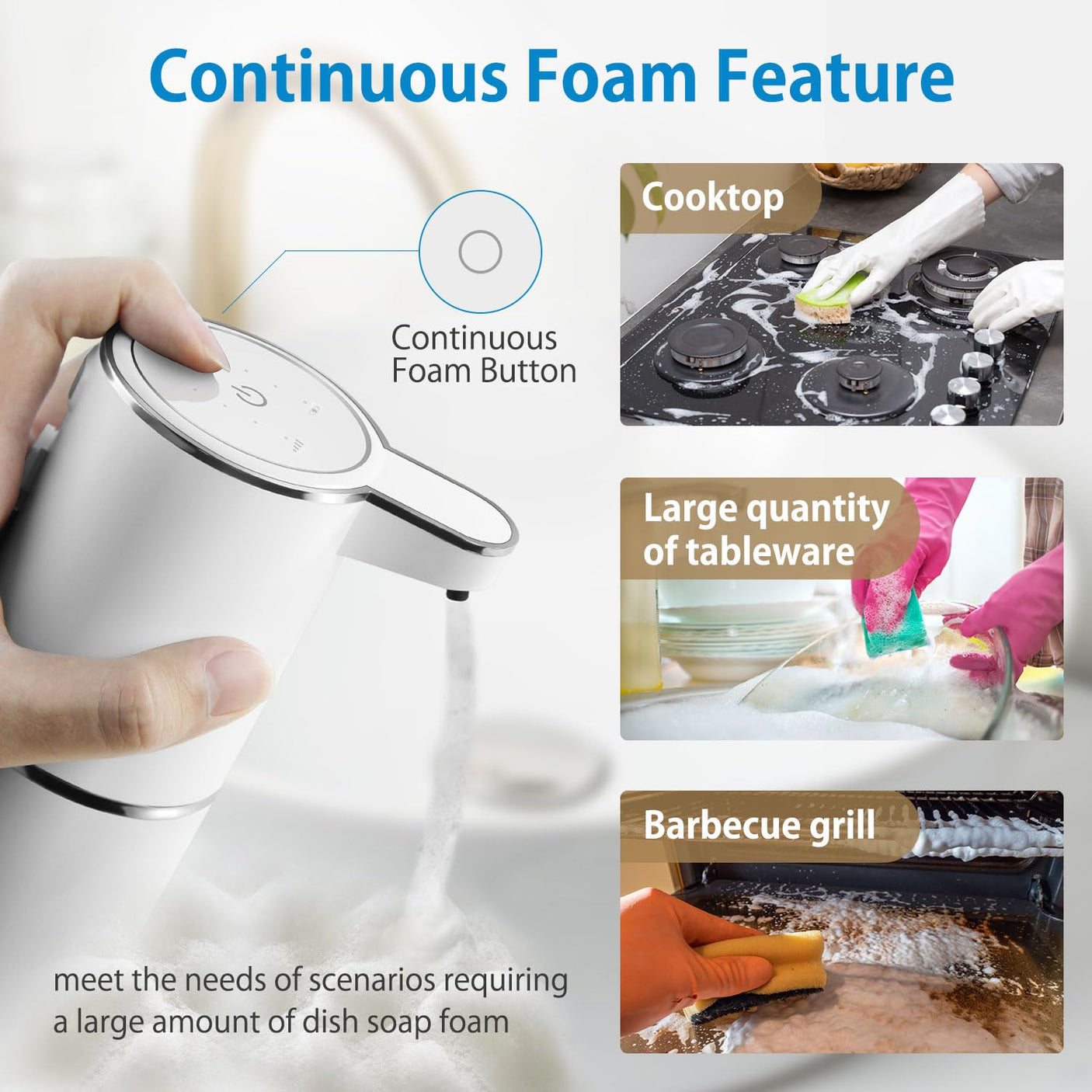 Automatic Foaming Soap Dispenser,4-Level Adjustable Foam, Wall Mount, USB Rechargeable,12.8oz/ 380ml,Touchless Hand & Dish Soap Dispenser for Bathroom, Kitchen,Hotel, Restaurant