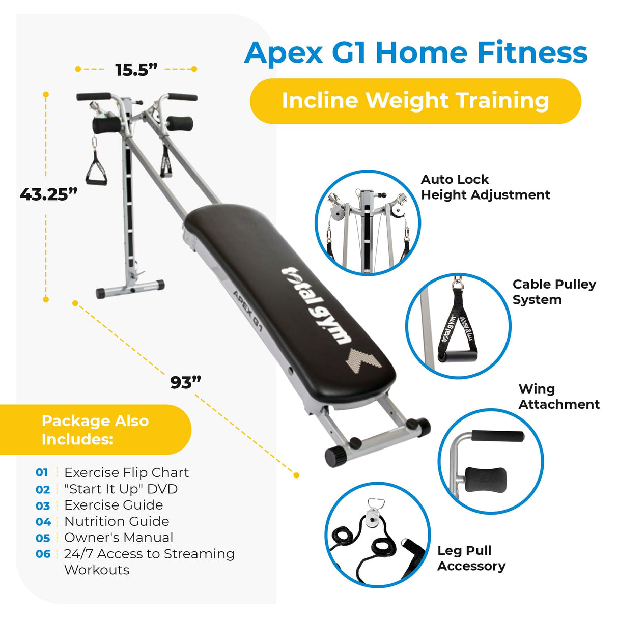 Total Gym APEX Versatile Indoor Home Gym Workout Total Body Strength Training Fitness Equipment