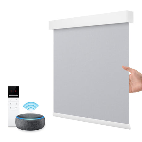 Motorized Smart Blind for Window with Remote Control, Automatic Blackout Roller Shade Customizable Size,with Valance Child Safety Rechargeable Battery Blinds (Full Blackout Black)