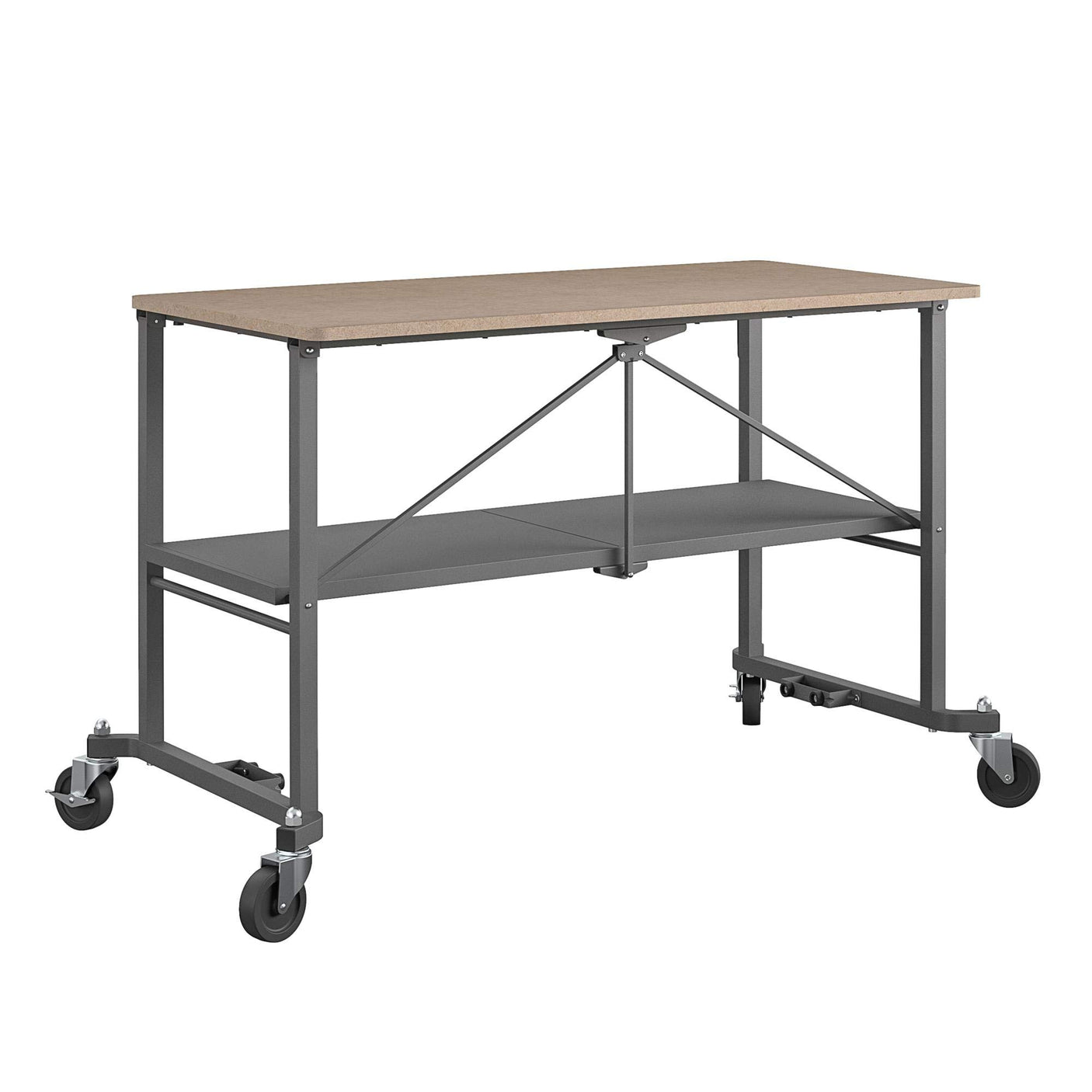 COSCO SmartFold Butcher Block Portable Workbench / Folding Utility Table (Hardwood Top, 700LB Total Weight Capacity, Locking Casters, Gray Steel Frame, 1 Pack)