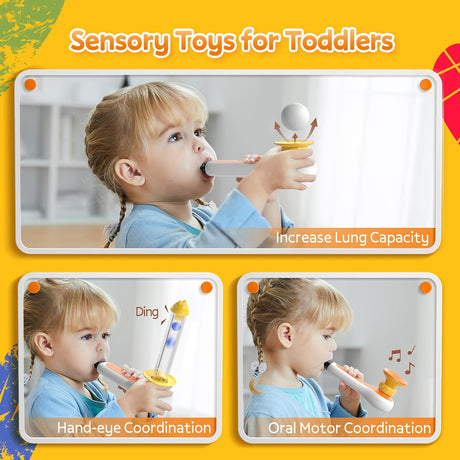 TOP BRIGHT 3 in 1 Sensory Toys for Toddler with Whistle, Ball Blowing, Floating Blow Pipe Balls – Autism Sensory Products, Fine Motor Skills, Toddler Toys for 3 4 5 Year Old Boys Girls Gifts