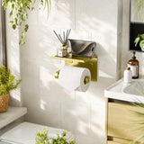 Tindbea Toilet Paper Holder with Phone Shelf, Adhesive or Screw Wall Mount Toilet Tissue Roll Holder, Rustproof & Multifunctional Stainless Steel Bathroom Storage Dispenser (Brushed Nickel)