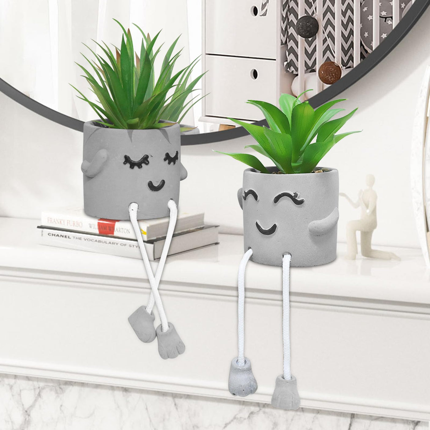 Zerzsy 3pcs Creative Artificial Succulents with Gray Flower Pots, Mini Potted Succulents for Home Office Desk Decor and Gift Choice