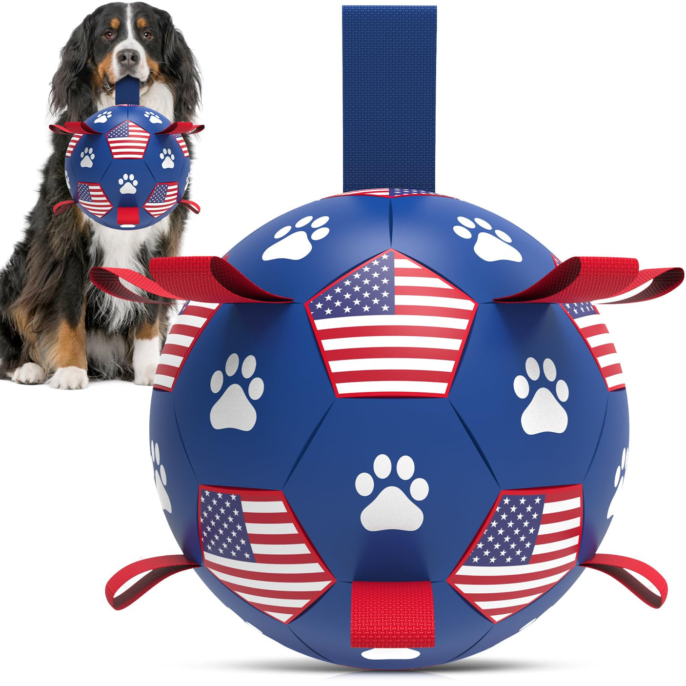 QDAN Premium Dog Toys Balls, Dog Soccer Ball with Straps, Dog Birthday Gifts, Herding Ball, Durable Balls for Small Medium Pet, Puppy Outdoor Toy, Pet Training Soccer Ball, World Cup Soccer (6 Inch)