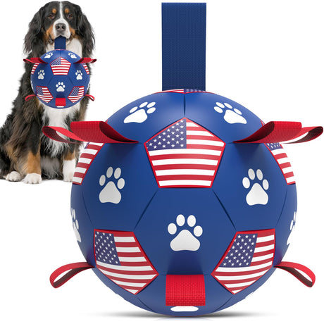 QDAN Premium Dog Toys Balls, Dog Soccer Ball with Straps, Dog Birthday Gifts, Herding Ball, Durable Balls for Small Medium Pet, Puppy Outdoor Toy, Pet Training Soccer Ball, World Cup Soccer (6 Inch)