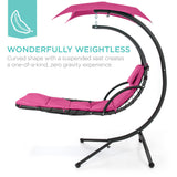 Best Choice Products Outdoor Hanging Curved Steel Chaise Lounge Chair Swing w/Built-in Pillow and Removable Canopy -Red
