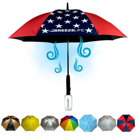 Original Mister Breeze, Sun Umbrella with Fan and Mister, Umbrella Mister with Built-in Fan for Festivals, Beach and More, Blocks Harmful Sun Rays, Mist bottle included, Silver