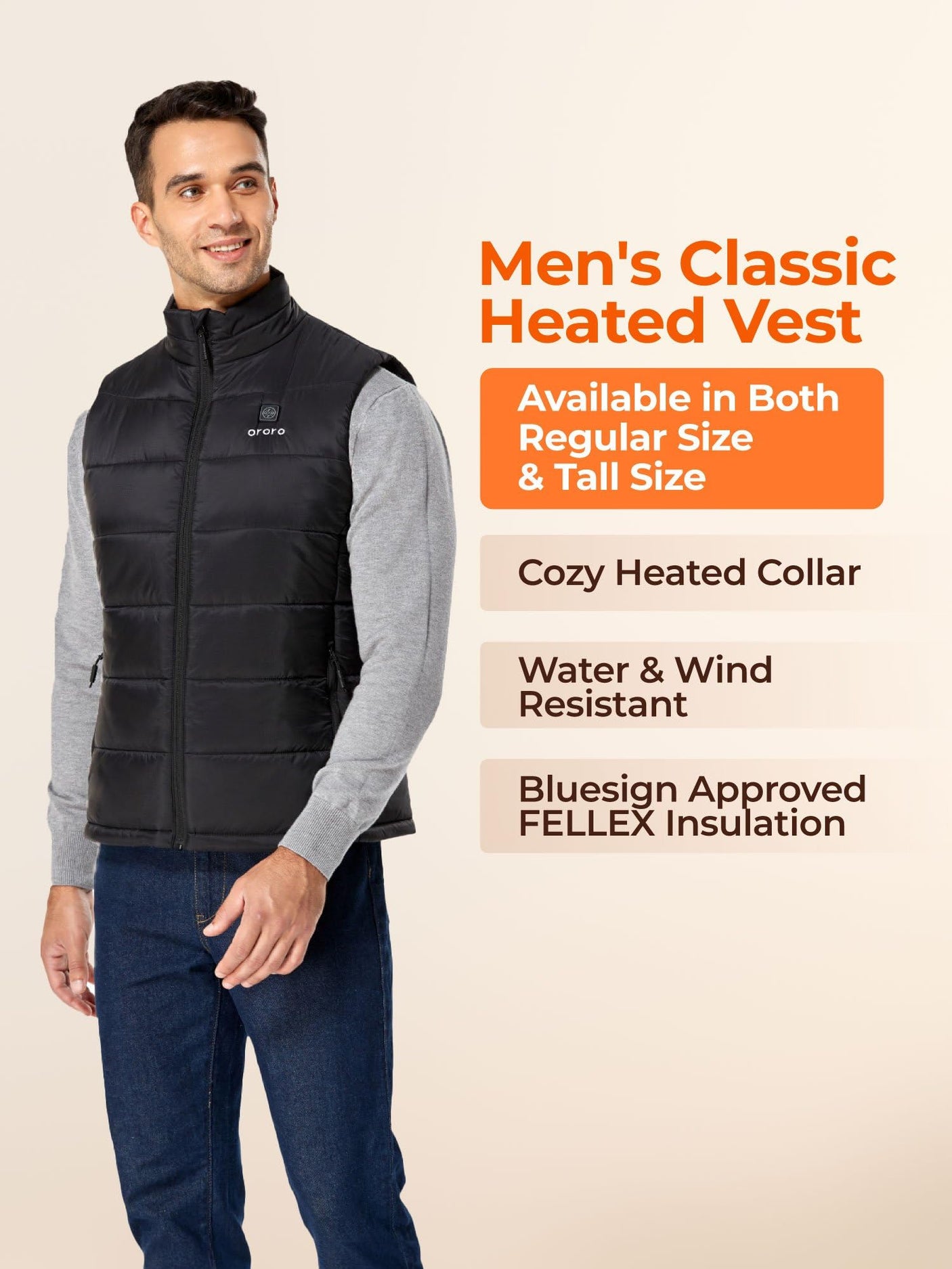 ORORO Men's Lightweight Heated Vest with Battery Pack (Charger Not Included)