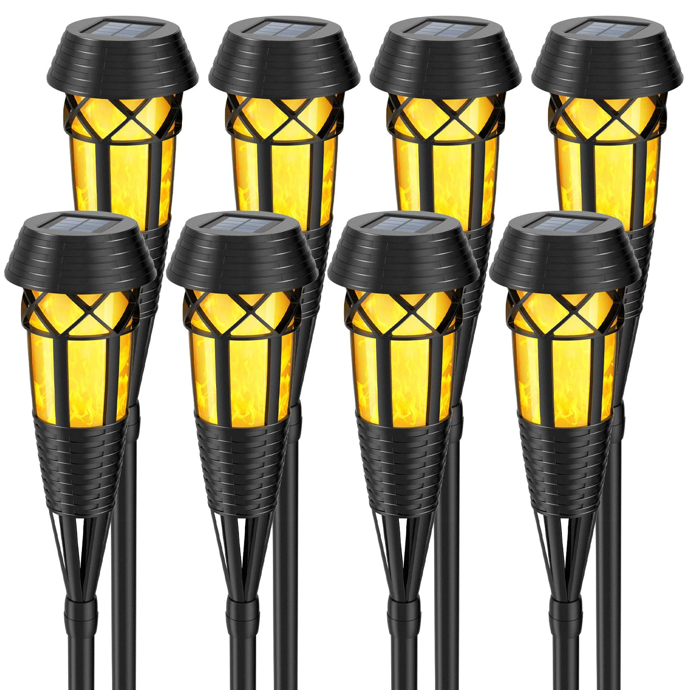 Flickering Flames Solar Powered Lights - Upgraded Solar Torches Waterproof Outdoor Decorative Lighting Auto On/Off, Handmade Bamboo Finish, 2-Pack