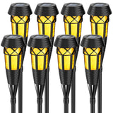 Flickering Flames Solar Powered Lights - Upgraded Solar Torches Waterproof Outdoor Decorative Lighting Auto On/Off, Handmade Bamboo Finish, 2-Pack