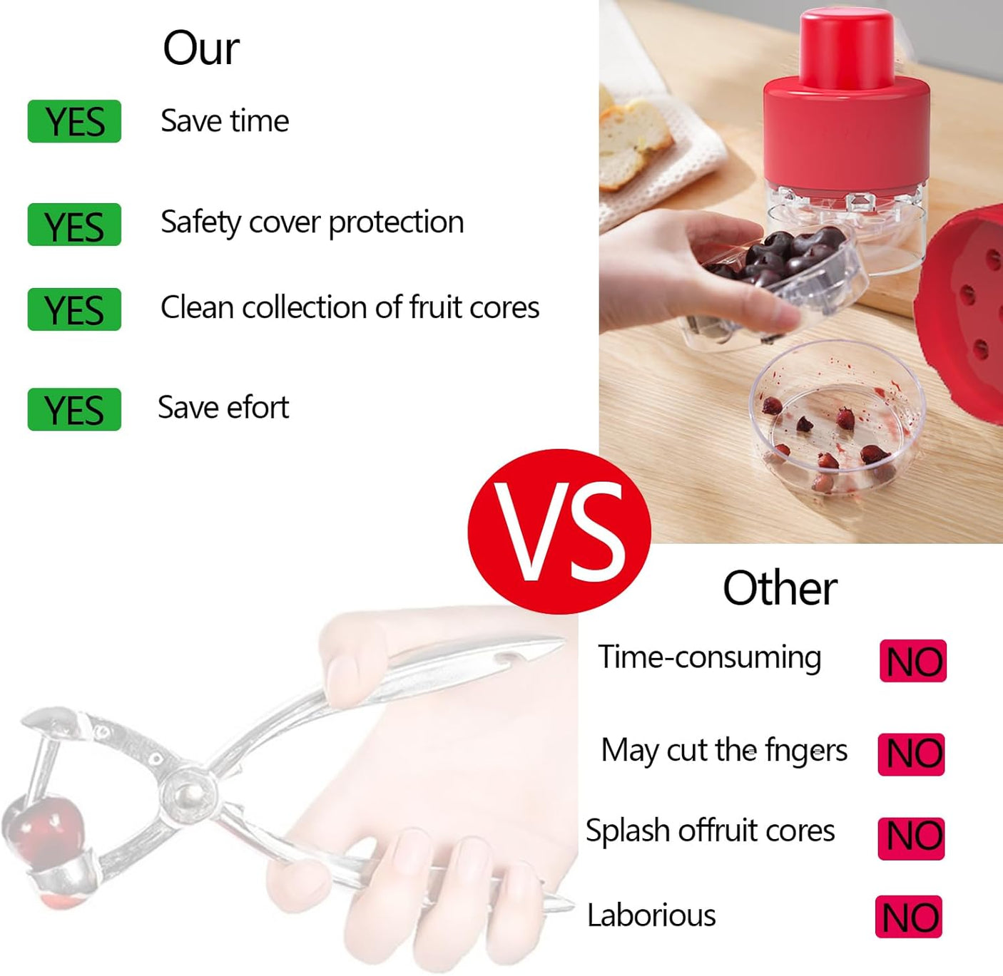 Cherry Pitter, Stainless Steel Olive and Cherries Pitters Corer Tool with Space-Saving Lock Design, Multi-Function Fruit Pit Remover for Cherry Jam (Black)
