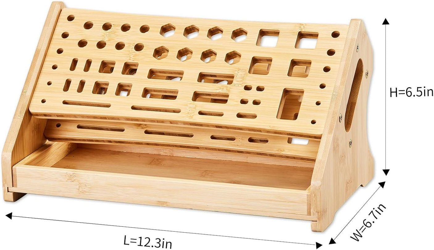 Bamboo Screwdriver Organizer Rack Desktop Hand Tool Stand and Repair Tool Storage Holder