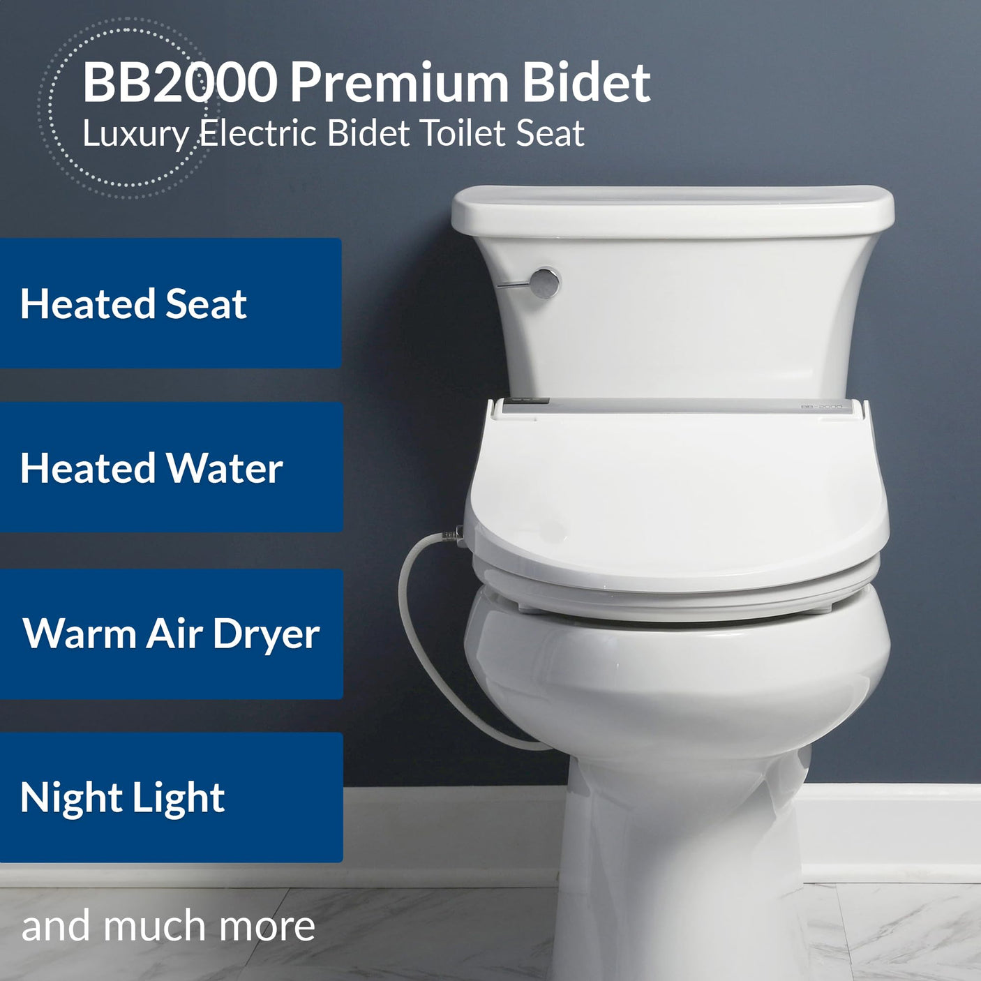 Bio Bidet BB2000 Bliss Electric Bidet Toilet Seat, Warm Water with Air Dryer, Heated Seat with Sensor and Slow Close Lid, Night Light, Remote Control, Elongated, White