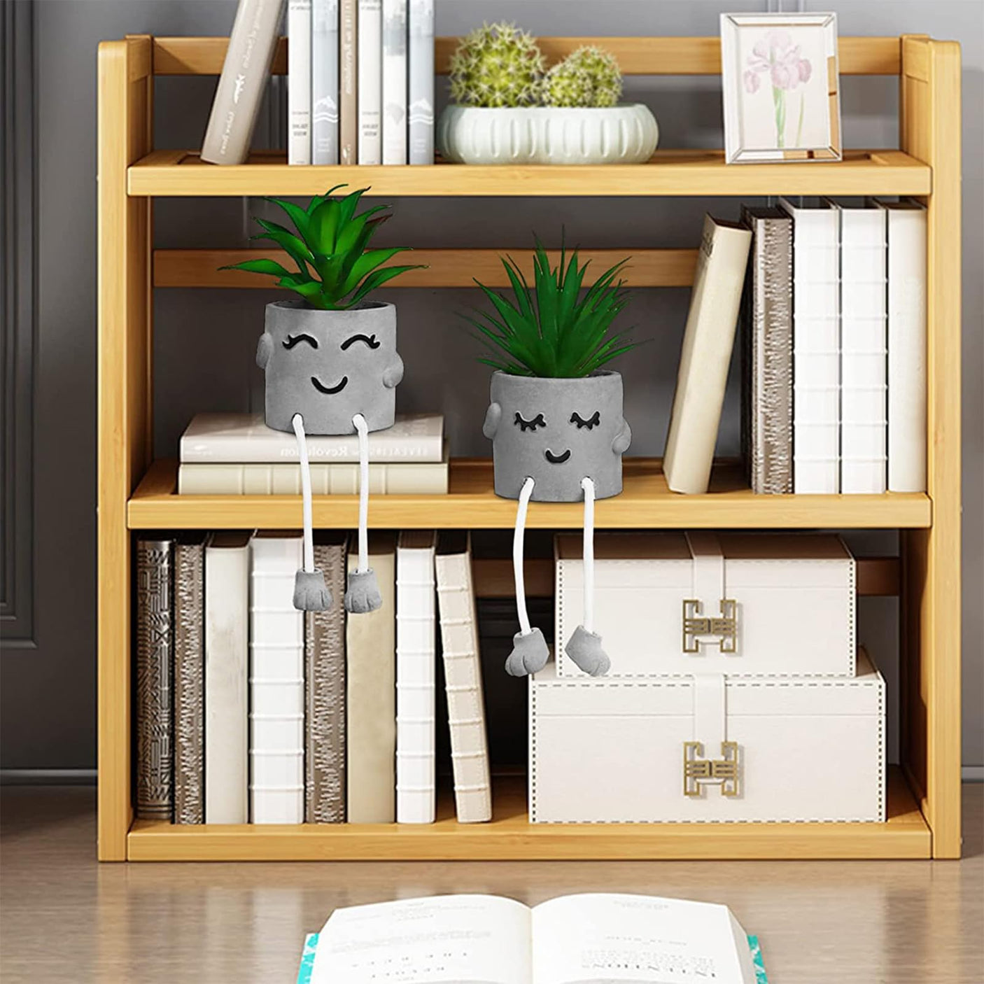 Zerzsy 3pcs Creative Artificial Succulents with Gray Flower Pots, Mini Potted Succulents for Home Office Desk Decor and Gift Choice
