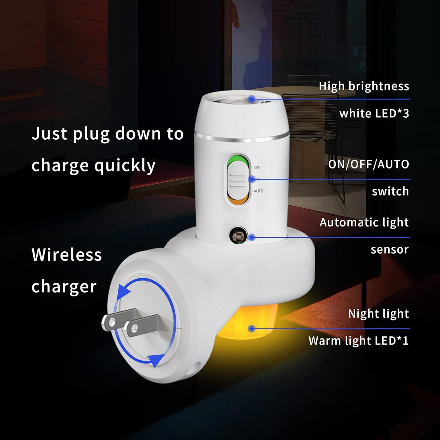 Emergency FlashLight - 3-in-1 LED Power Failure Light, Rechargeable Flashlight, Plug-in Night Light, Multi-Function Flashlights - 2 Pack