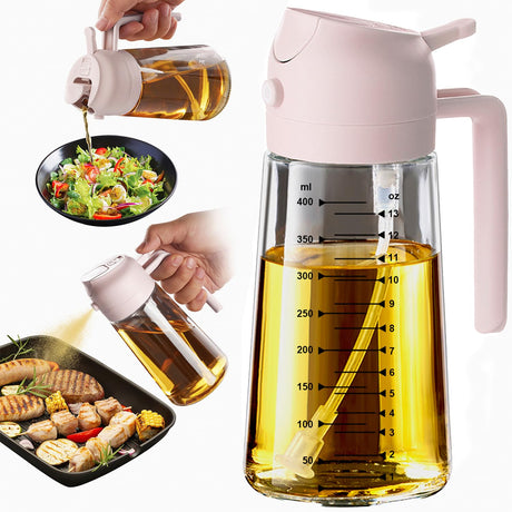 TrendPlain 16oz/470ml Glass Olive Oil Sprayer for Cooking - 2 in 1 Olive Oil Dispenser for Kitchen Gadgets, Air Fryer, Salad, and BBQ - Navy