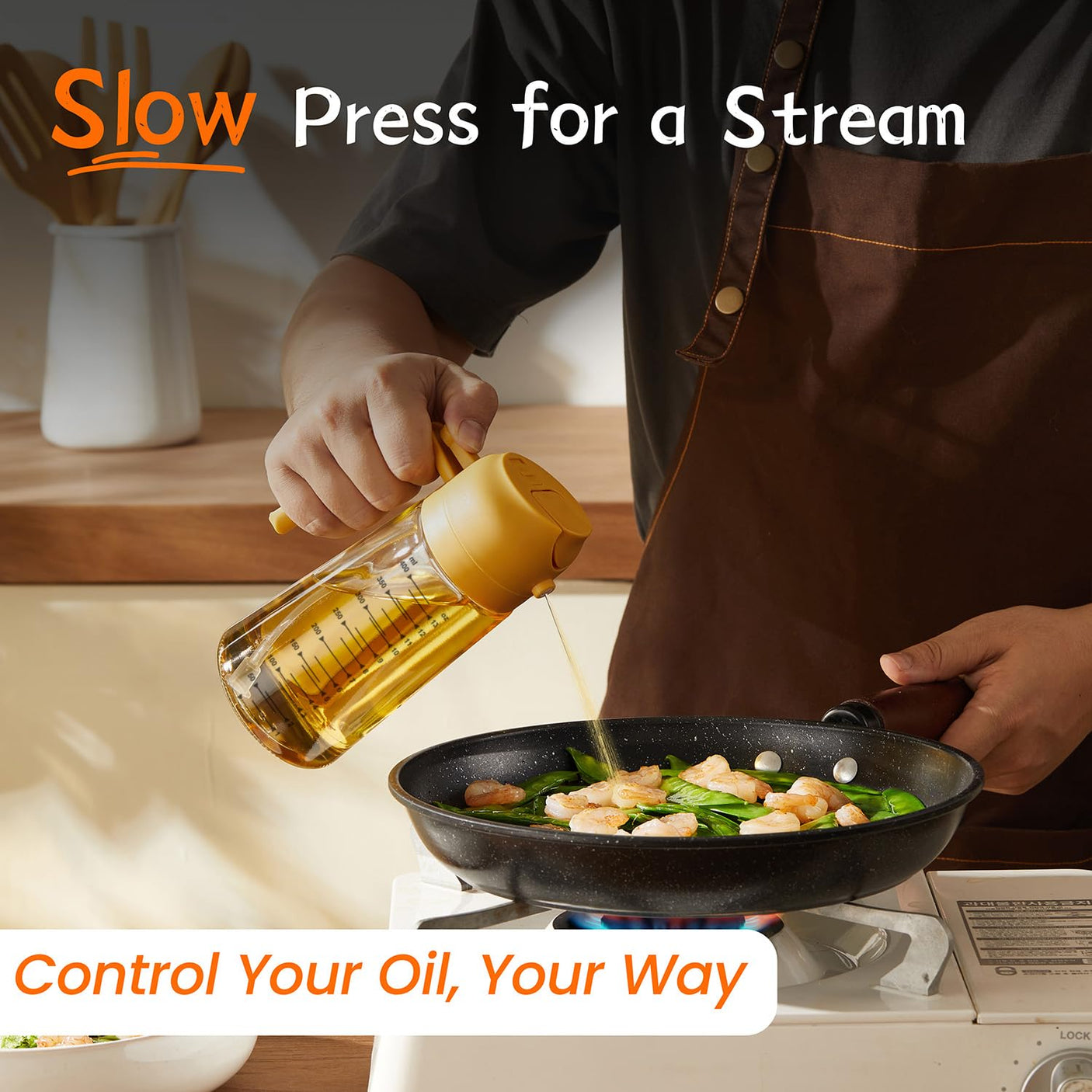 TrendPlain 16oz/470ml Glass Olive Oil Sprayer for Cooking - 2 in 1 Olive Oil Dispenser for Kitchen Gadgets, Air Fryer, Salad, and BBQ - Navy