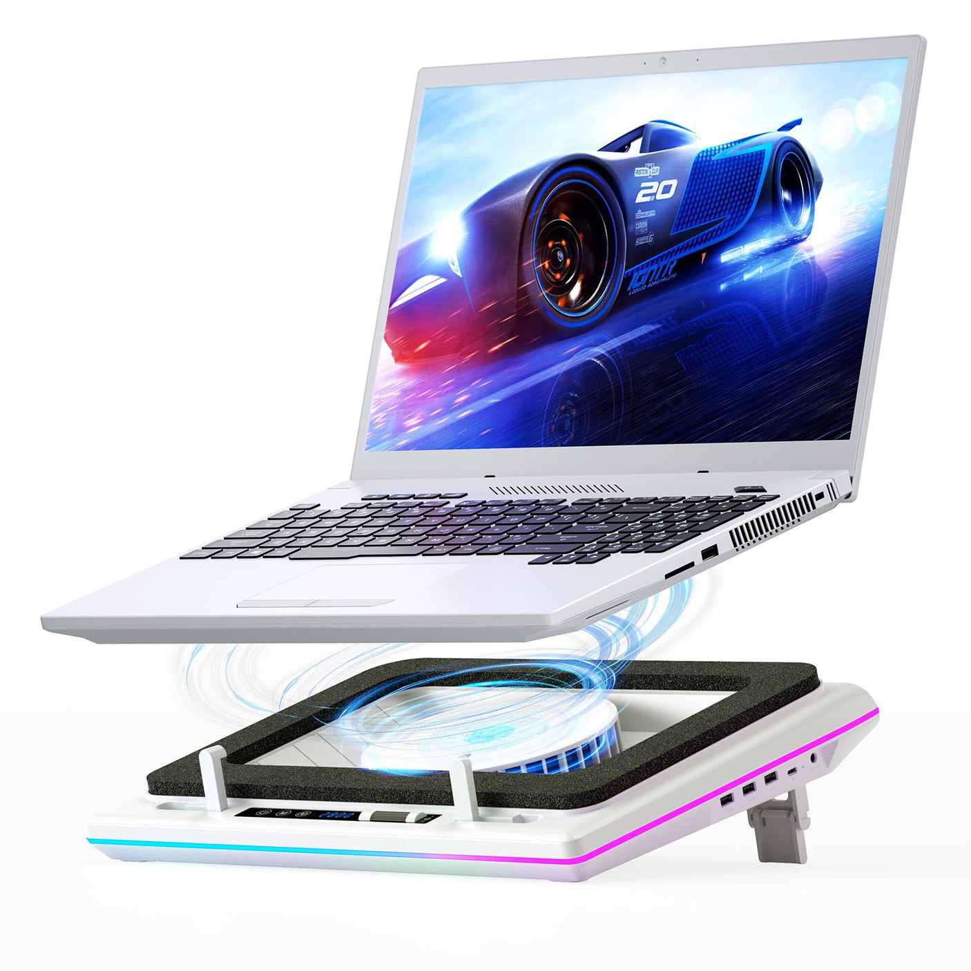 llano RGB Laptop Cooling Pad, Gaming Laptop Cooler with Powerful Turbofan, Fast Cooling Laptop 15.6-21in, Adjustable Speed, Touch Control, LCD Screen