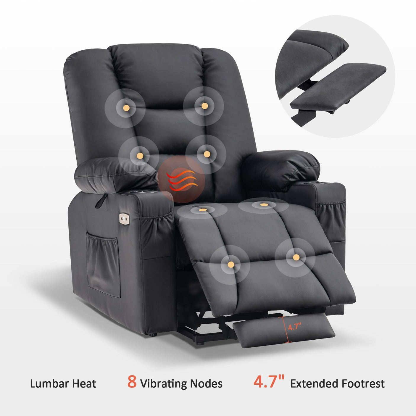MCombo Power Lift Recliner Chair for Elderly, Lift Chair with Heat and Massage, USB Ports, Cup Holders, Faux Leather 7519 (Medium, Dark Brown)