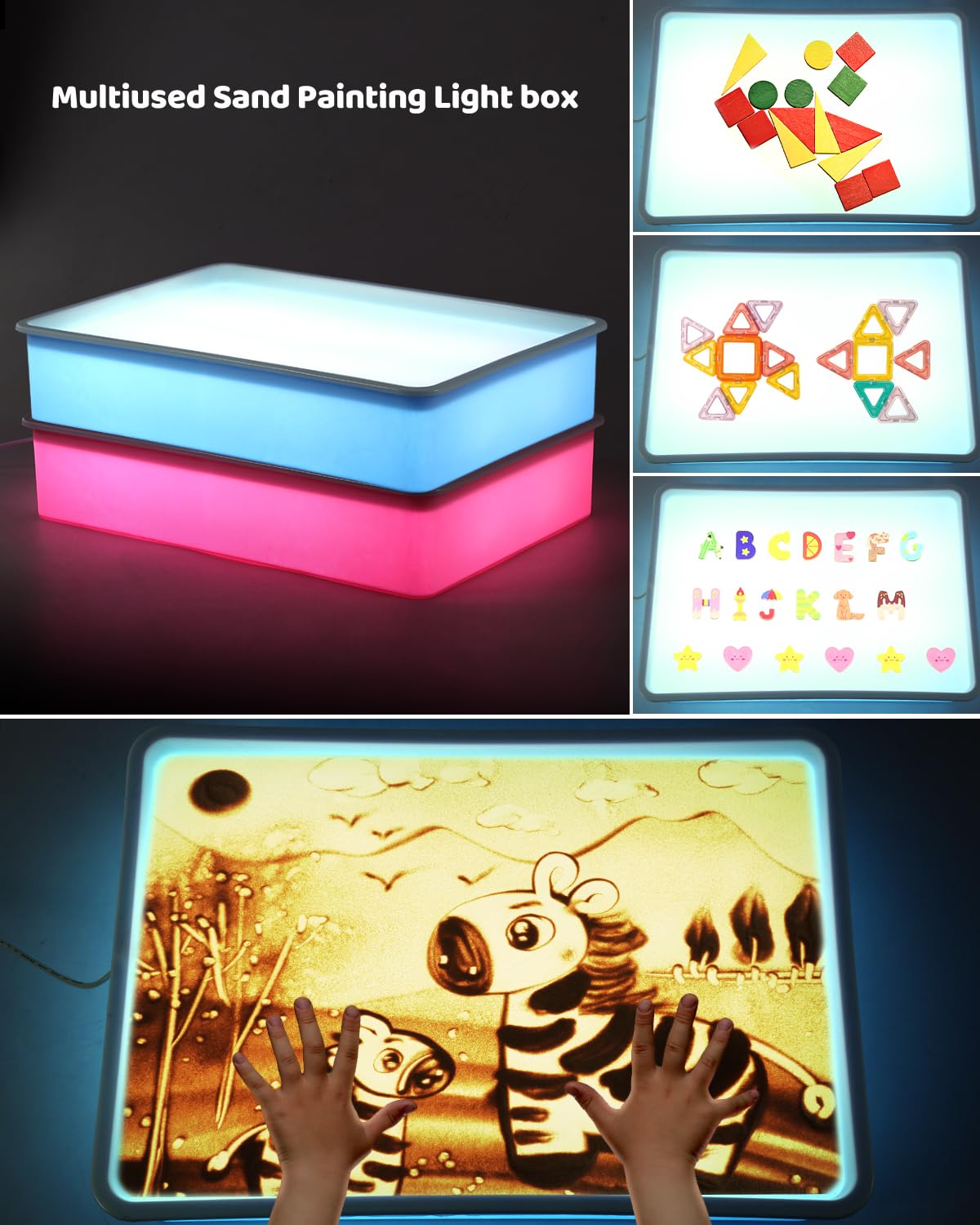 Light Table for Kids-Sand Painting Light Box Sand Art Kits Light Table Toys for Boys and Girls, 16" (Blue)