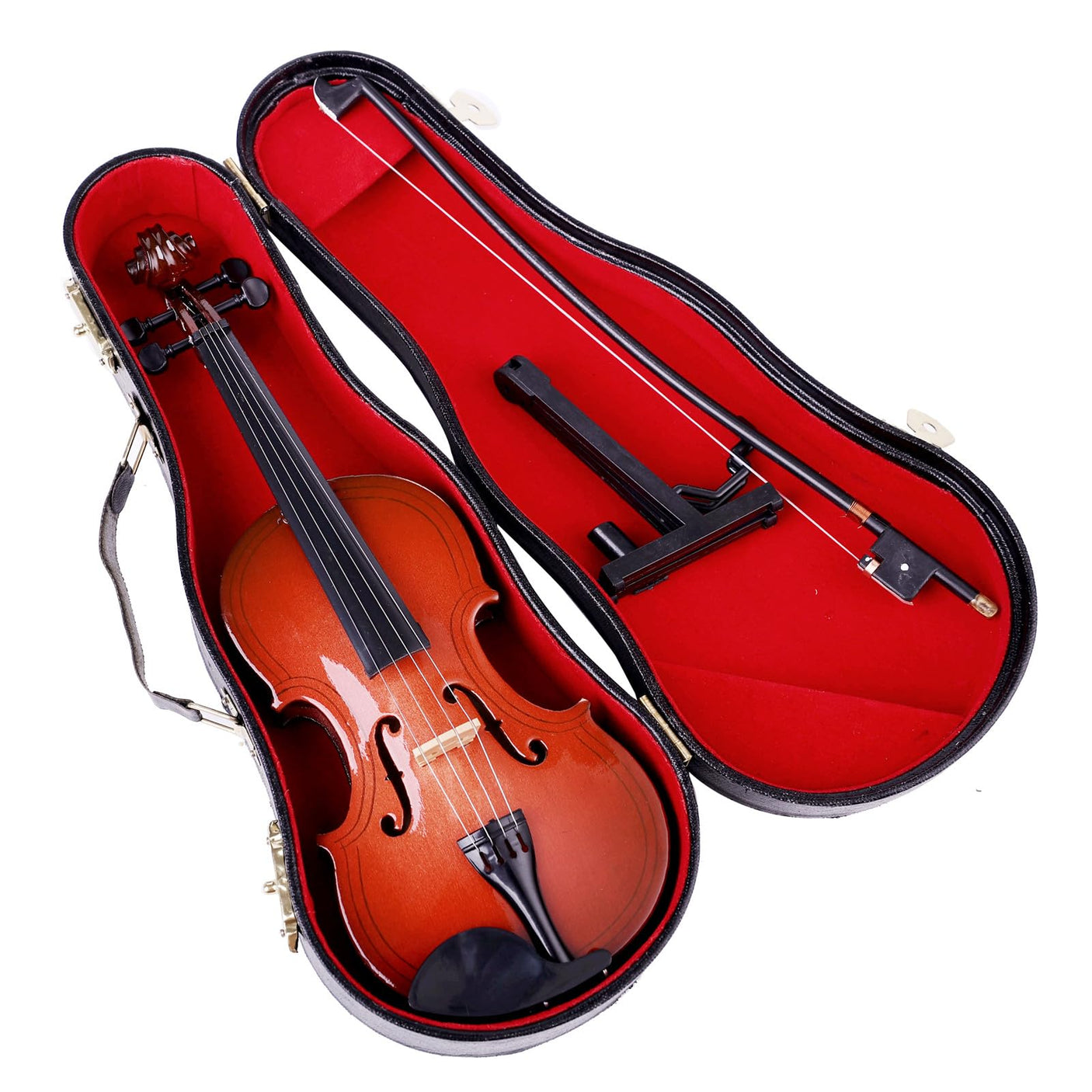 Wooden Miniature Violin with Stand, Bow and Case Mini Musical Instrument Violin Replica Collectible Figurines Dollhouse Accessories Model Home Decoration Display Ornament (3.15"x1.18"x0.59")