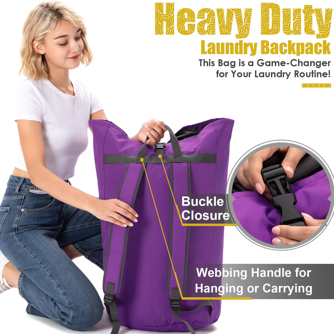 Laundry Bag Backpack Extra Large, 115L Laundry Backpack with Padded Shoulder Strap, Sturdy Travel Laundry Bags, Hanging Laundry Bag for College Dorm, Apartment, Clothes Hamper Bag for Laundromat