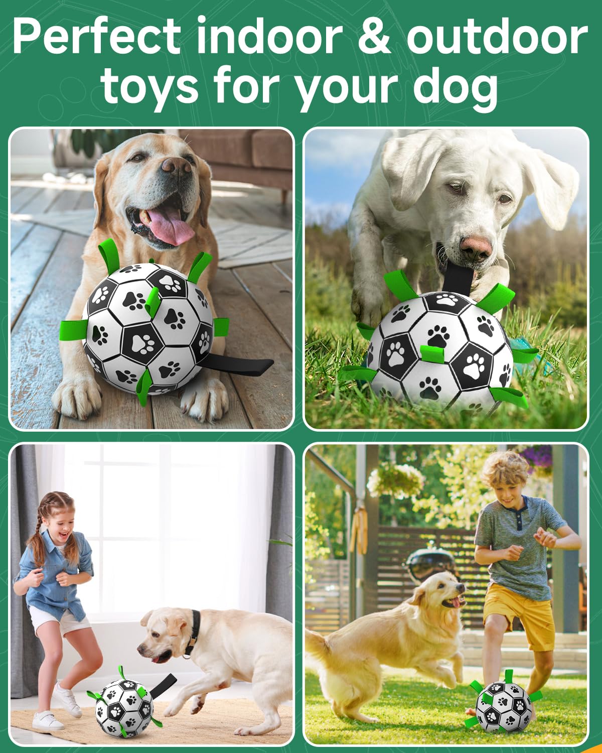 QDAN Premium Dog Toys Balls, Dog Soccer Ball with Straps, Dog Birthday Gifts, Herding Ball, Durable Balls for Small Medium Pet, Puppy Outdoor Toy, Pet Training Soccer Ball, World Cup Soccer (6 Inch)