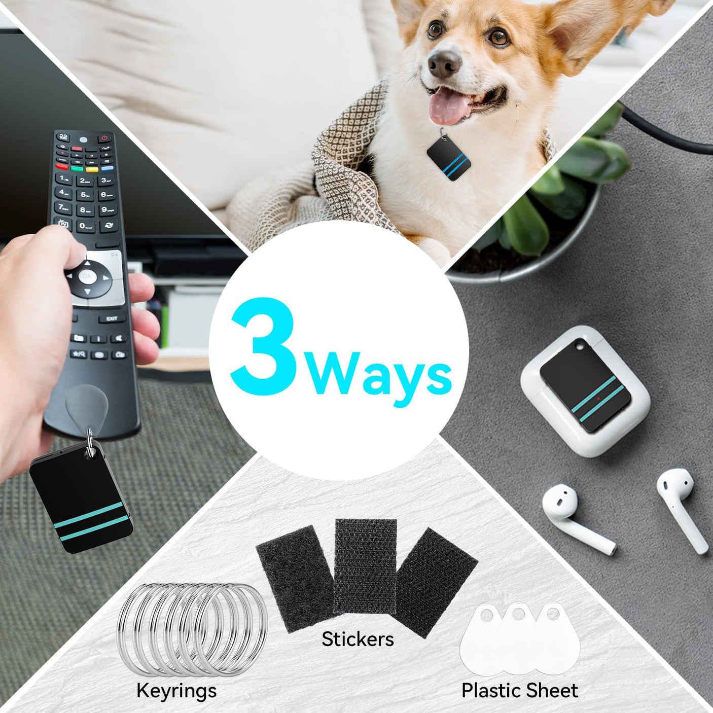 Esky Key Finder Locator with Sound, Stick-on TV Remote Control Finder, Item Locator Tags with 85dB Noise Sound 6 Receivers, Wallet Tracker Key Finders for Finding Keys, Remote Gift Idea