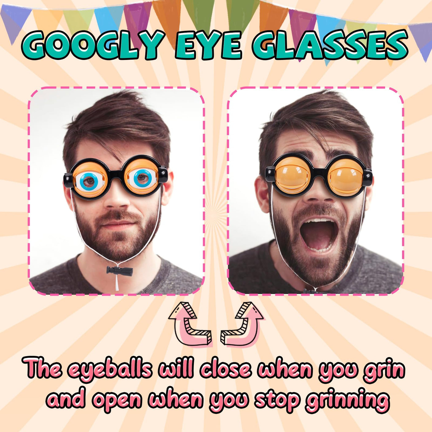 2PCS Funny Glasses for Adults Crazy Eye Glass Googly Eye Glasses Adult Size Silly Sunglass With Blinking Eyeball On Them Novelty Eyeglasses for Kids Hilarious Gag Gifts Prank Stuff Goofy Glasses Joke
