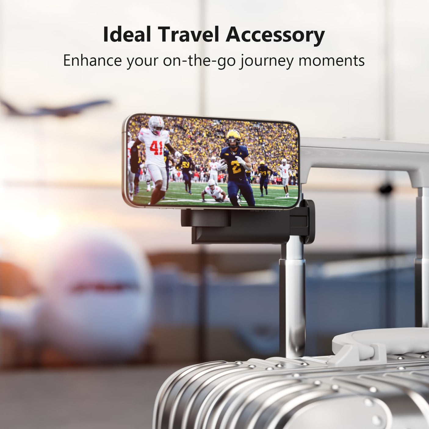 MiiKARE Airplane Travel Essentials Phone Holder, Universal Handsfree Phone Mount for Flying with 360 Degree Rotation, Accessory for Airplane, Travel Must Haves Phone Stand for Desk, Tray Table