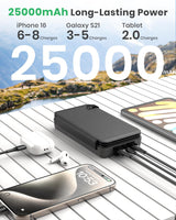 Hiluckey Solar Charger 25000mAh, Outdoor USB C Portable Power Bank with 4 Solar Panels, 3A Fast Charge External Battery Pack with 3 USB Outputs Compatible with Smartphones, Tablets, etc.