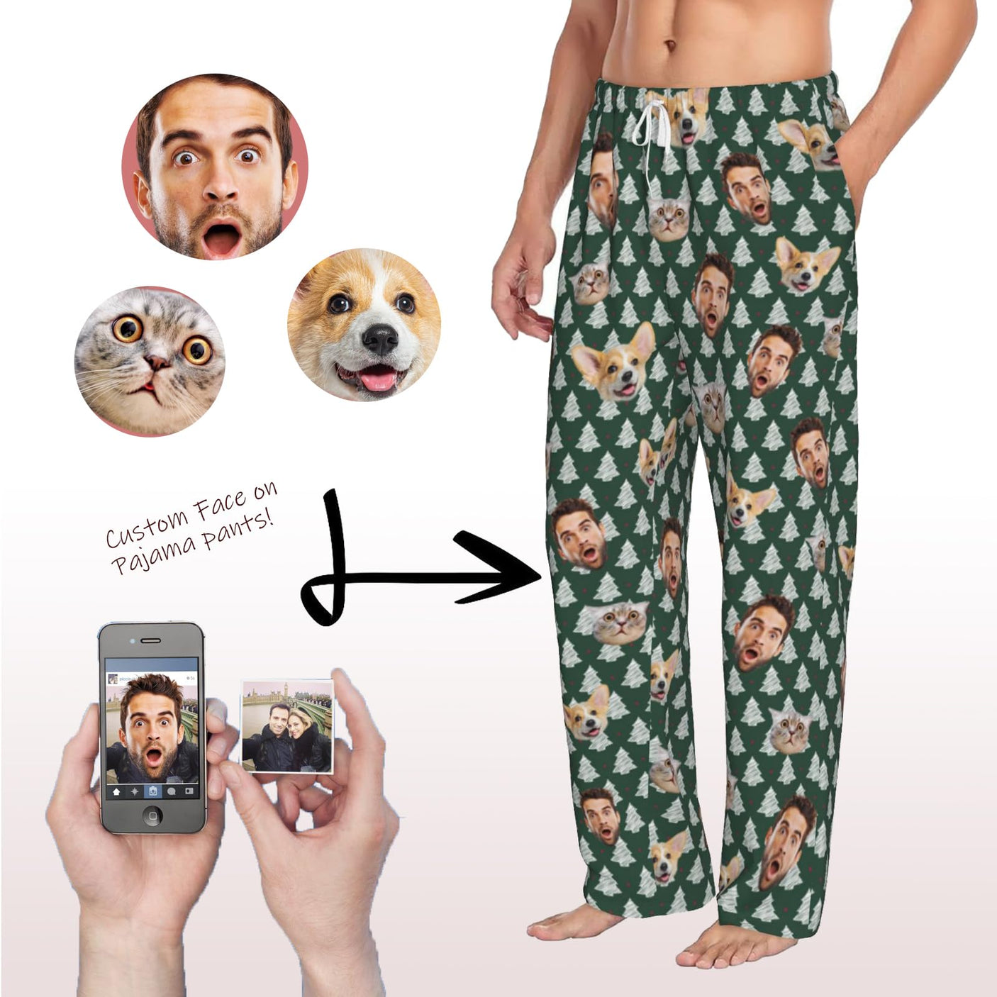 Custom Pajamas Pants Plaid Personalized Funny PJ Pant Design with Face Pajama for Men Women Dog Pet