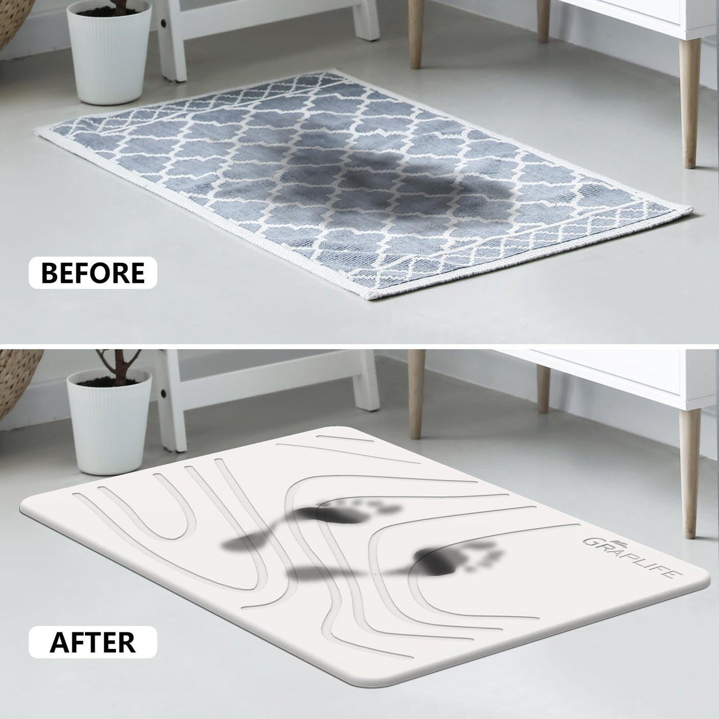Stone Bath Mat, Diatomaceous Earth Shower Mat, Non-Slip Super Absorbent Quick Drying Bathroom Floor Mat, Natural, Easy to Clean (23.6 x 15.35 Darkgrey)