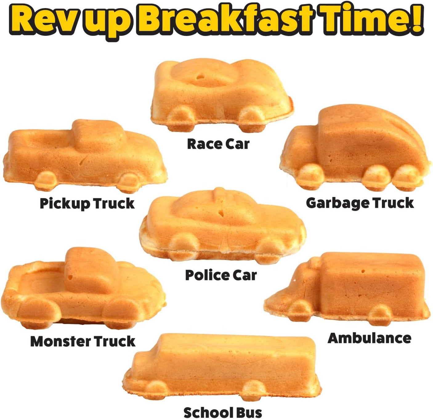 Car Mini Waffle Maker- Make 7 Different Race Cars Trucks & Automobile Vehicle Shaped Pancakes for Kids Adults- Electric Waffler Iron w Recipe Guide, NonStick Pan Cake Baker Machine- Fun Gift for Him