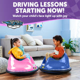 Flybar 6V Blue Glow Bumper Car for Kids – LED Ride-On Toy with 360° Spin, Rechargeable Battery, and Soft Rubber Bumpers – Safe Indoor Fun for Toddlers Ages 1.5+, Up to 66 lbs