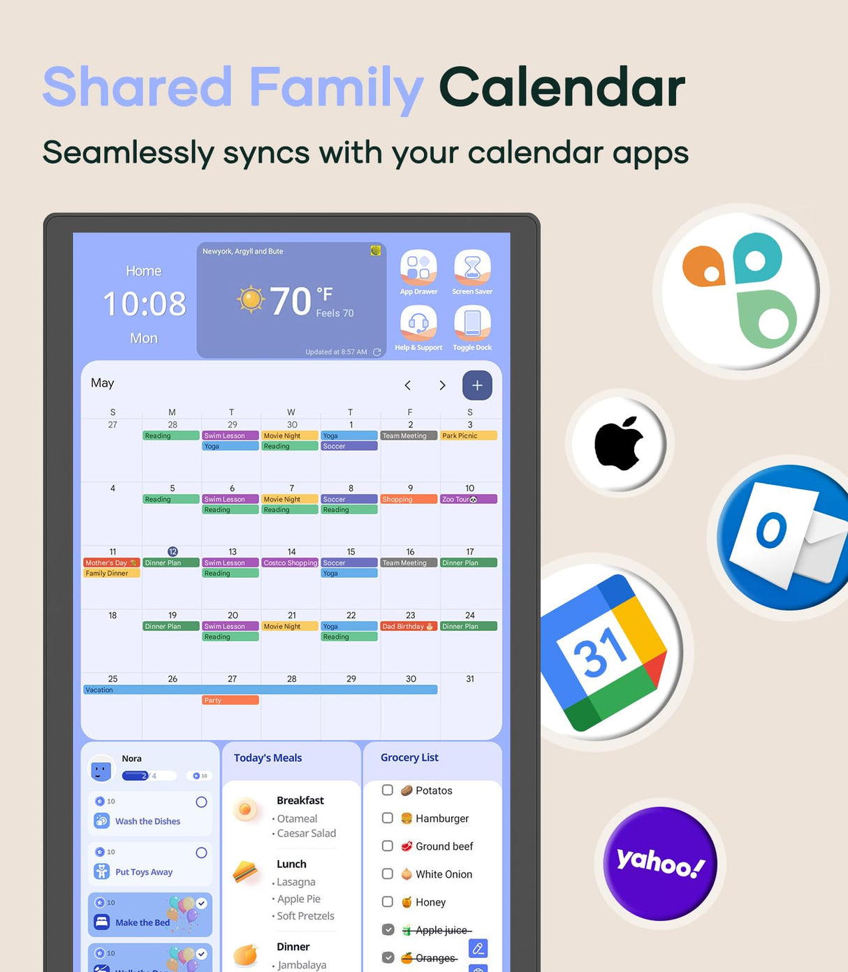 Cozyla 32 Inch Digital Calendar Wall Touch Screen Chore Chart To Do List Notepad Electronic Smart Calendar Digital for Family Meal Planner Support All App Via App Store Android Tablet Wall Mount Black