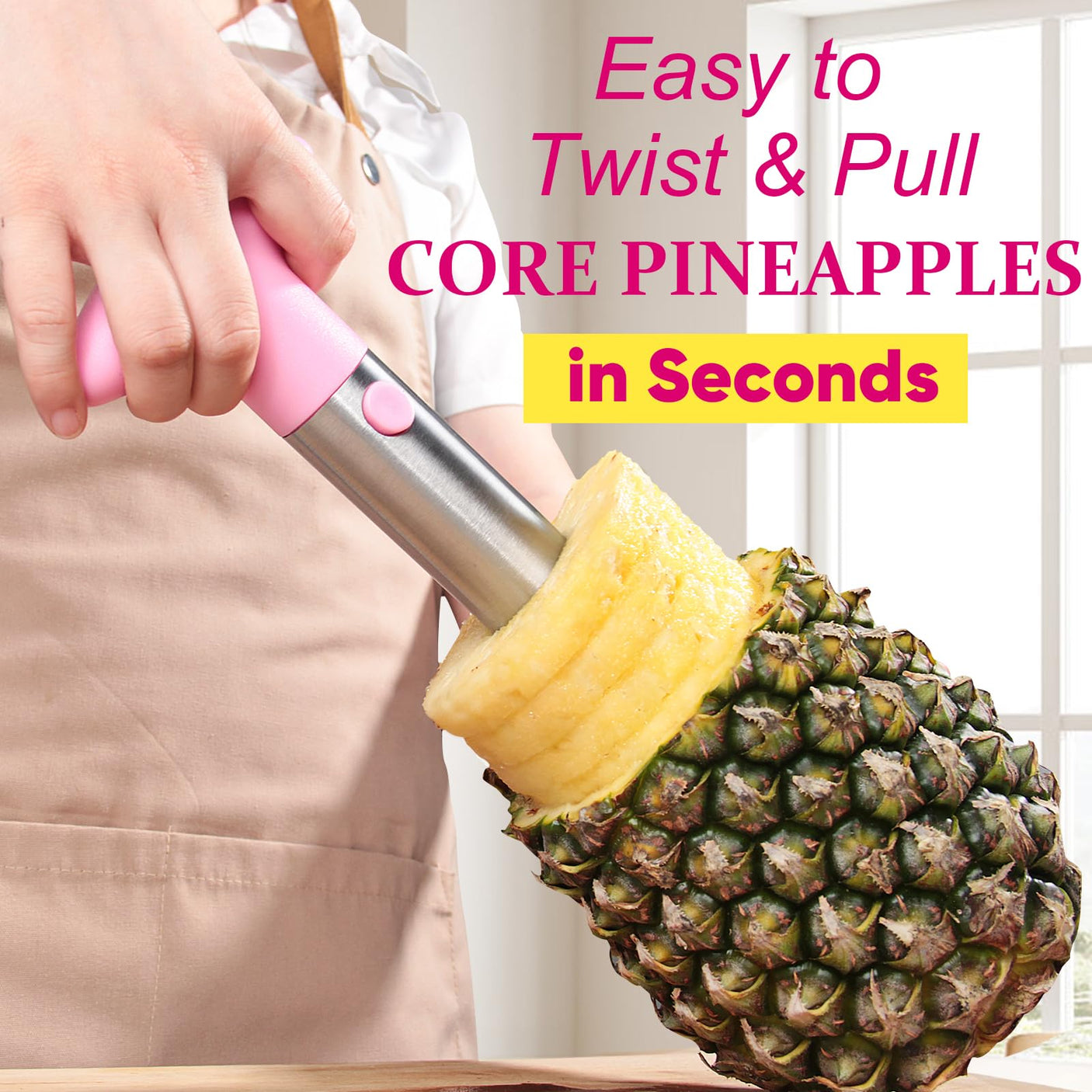 Pineapple Corer, [Upgraded, Reinforced, Thicker Blade] Newness Premium Pineapple Corer Remover (Black)