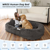 Human Dog Bed, Large Dog Beds for Humans Size Fits You and Pets, Washable Faux Fur Orthopedic Human Pet Bed for People Doze Off, Napping, Present Pillow, Blanket, Strap - Khaki