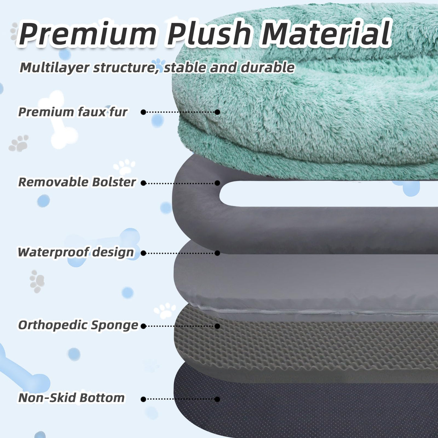 Human Dog Bed, Large Dog Beds for Humans Size Fits You and Pets, Washable Faux Fur Orthopedic Human Pet Bed for People Doze Off, Napping, Present Pillow, Blanket, Strap - Khaki