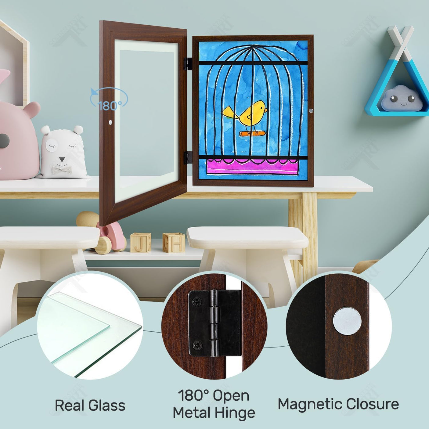 Golden State Art, 10x12.5 Kids Art Frames, Front-Opening Picture Frame Great for Kids Drawings, Artworks, Children Art Projects, Schoolwork, Home or Office (Walnut Set of 2)