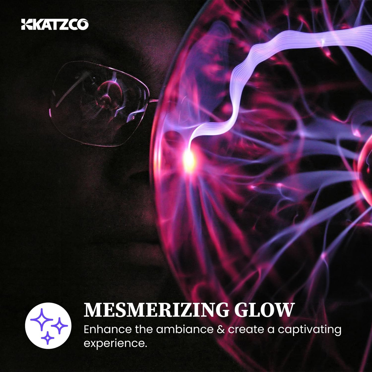 Katzco 7 Inch Plasma Ball Lamp - Touch and Sound Sensitive Electric Globe with Lightning Effects - Plug-in Energy Ball for Parties, Room Decor, and STEM Learning - Static Electricity Sphere for Kids