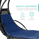 Best Choice Products Outdoor Hanging Curved Steel Chaise Lounge Chair Swing w/Built-in Pillow and Removable Canopy -Red