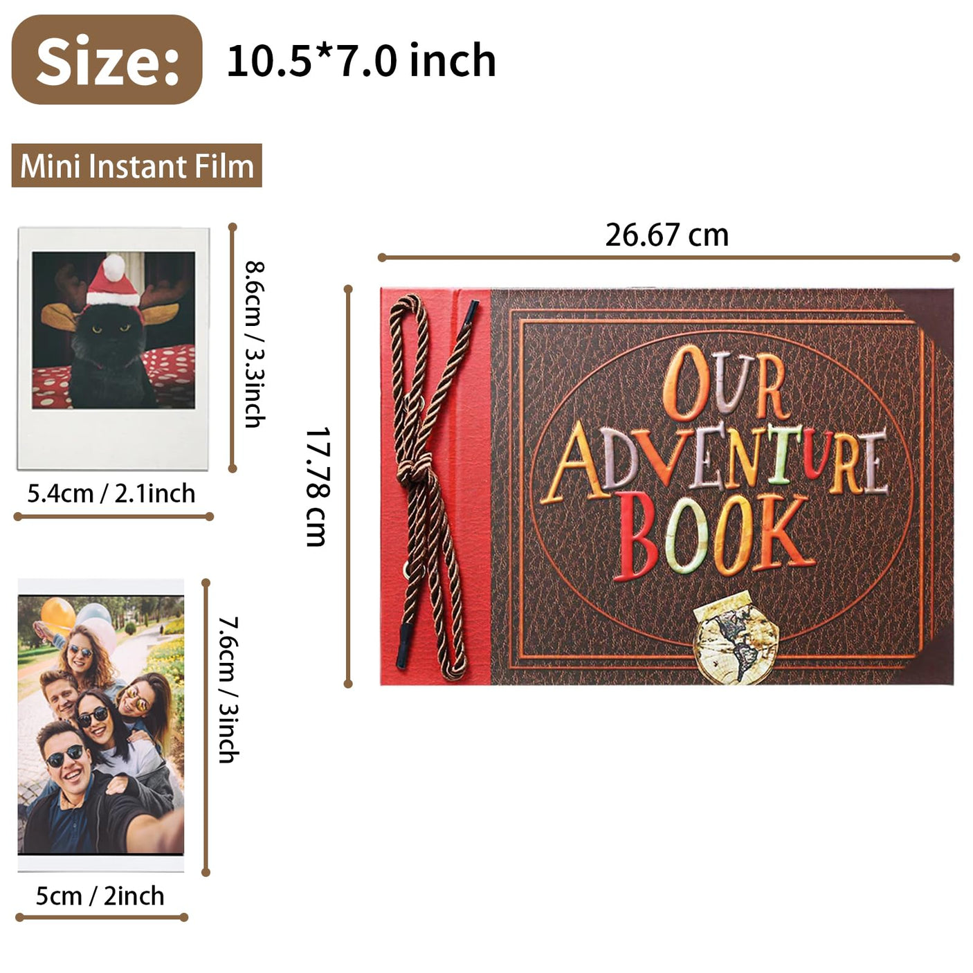 Scrapbook Photo Album,Our Adventure Book, Embossed Words Hard Cover Movie Up Travel Scrapbook for Anniversary, Wedding, Travelling, Baby Shower, etc (Adventure Book)
