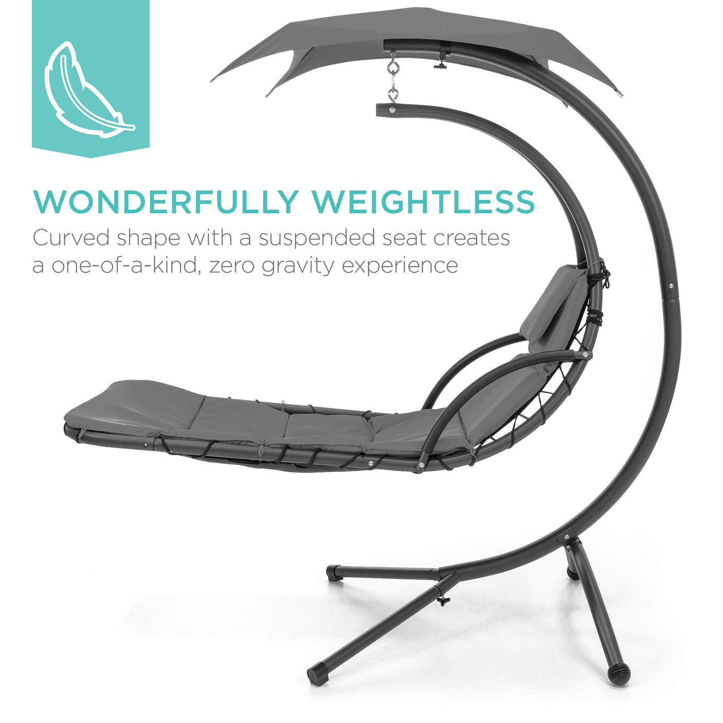 Best Choice Products Outdoor Hanging Curved Steel Chaise Lounge Chair Swing w/Built-in Pillow and Removable Canopy -Red