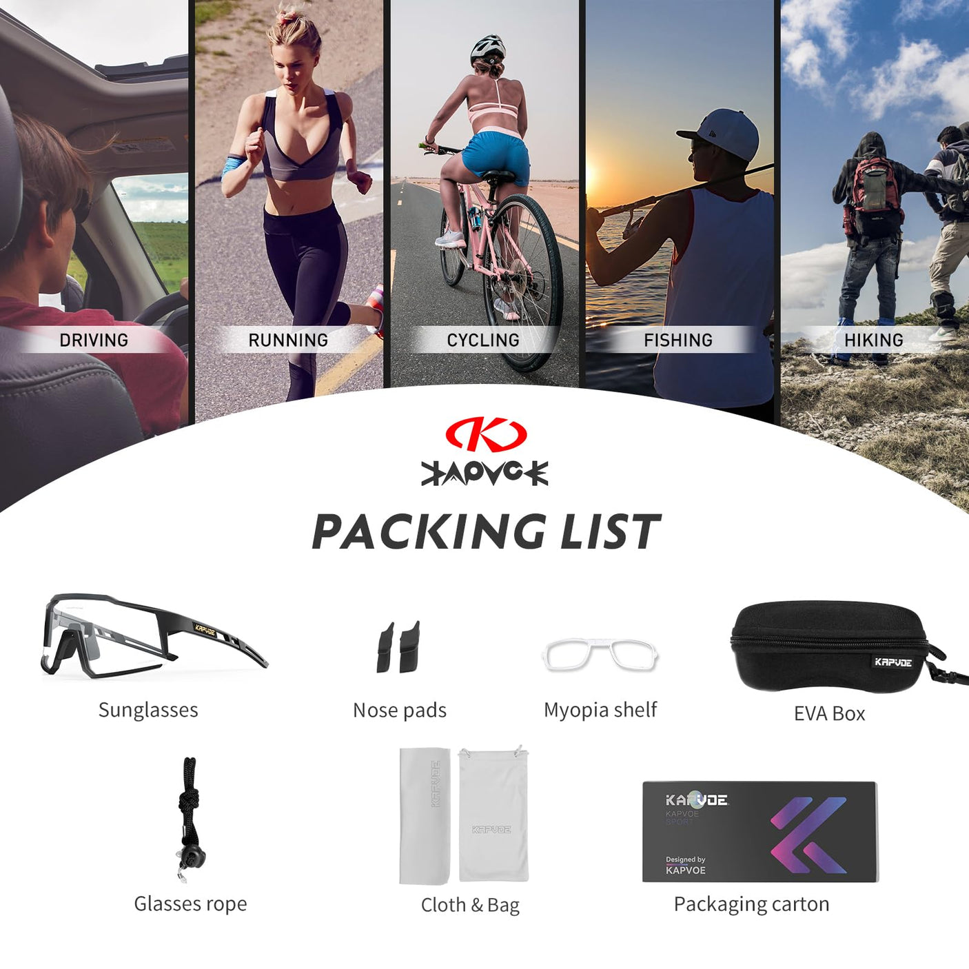KAPVOE Photochromic Cycling Glasses MTB Clear Mountain Bike Transition Bicycle Sunglasses for Men Women - K9022