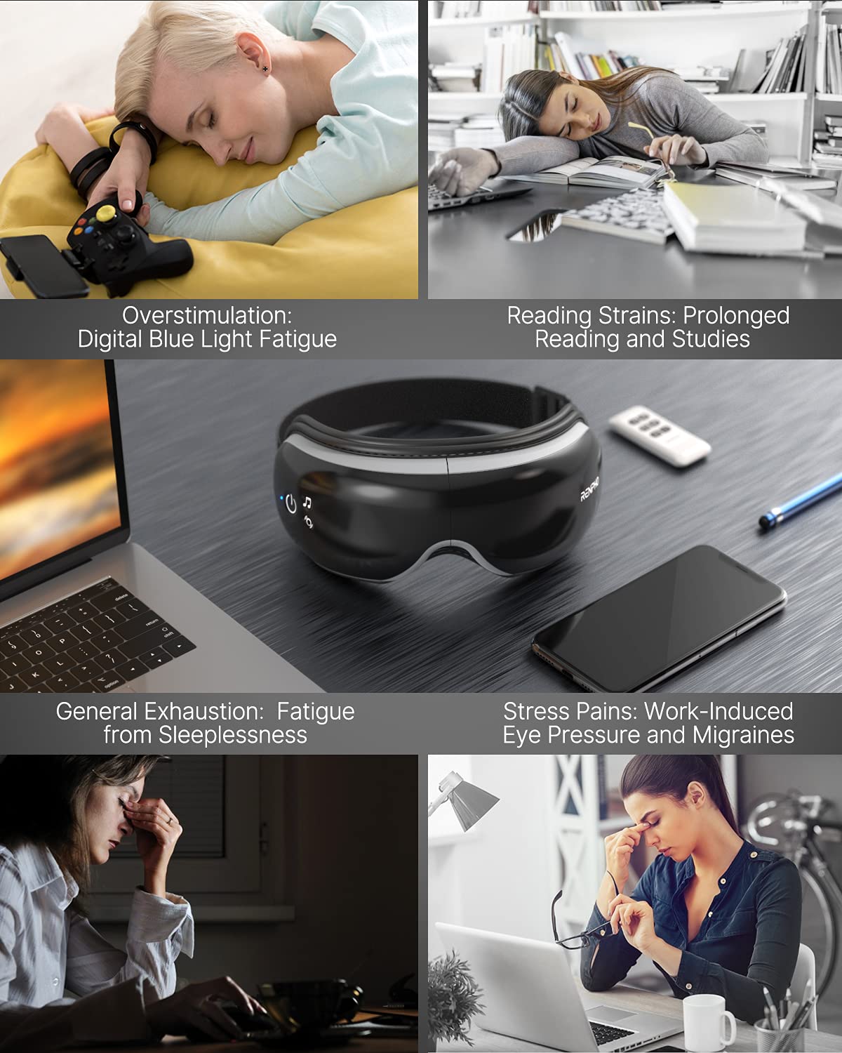 RENPHO Eye Massager, Christmas Birthday Gifts for Women Men, Eyeris 1 Eye Massager FSA HSA for Migraine, Sleep Eye Mask with Heat, Remote for Eye Strain Relief, Reduce Stye Eye, Head Massager Scalp
