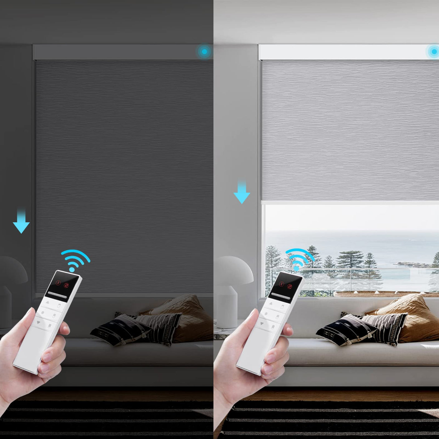 Motorized Smart Blind for Window with Remote Control, Automatic Blackout Roller Shade Customizable Size,with Valance Child Safety Rechargeable Battery Blinds (Full Blackout Black)