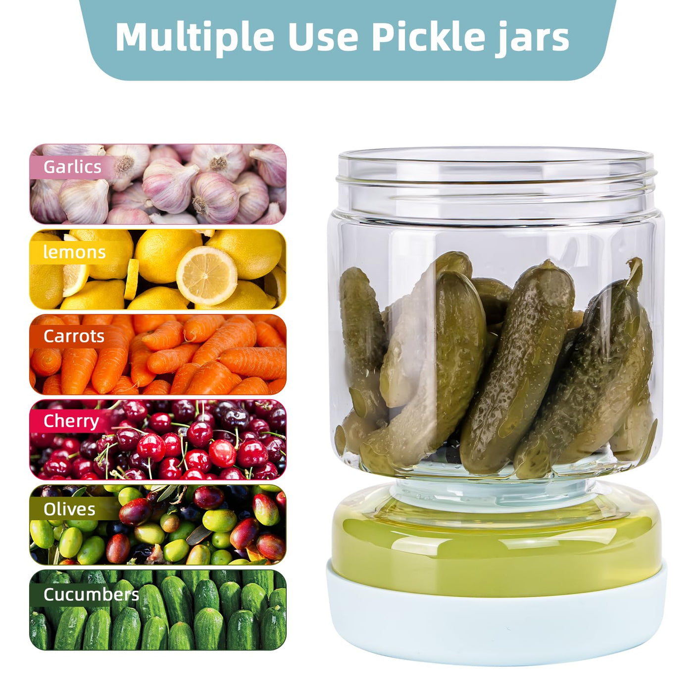 WhiteRhino Pickle Jar with Strainer Flip,34oz Pickle Container Pickle and Olive Hourglass Jar,Glass Flip Pickle Jar Juice Separator Jar with Airtight Lid for Jalapeno Gherkin